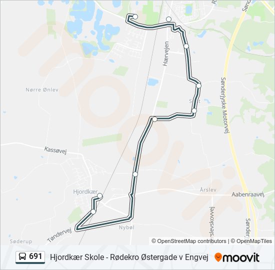 691 Rute Rejseplaner, stop & kort Hjordkær Skole (Opdateret)