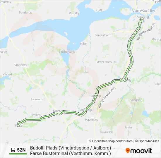 52N bus Linjekort