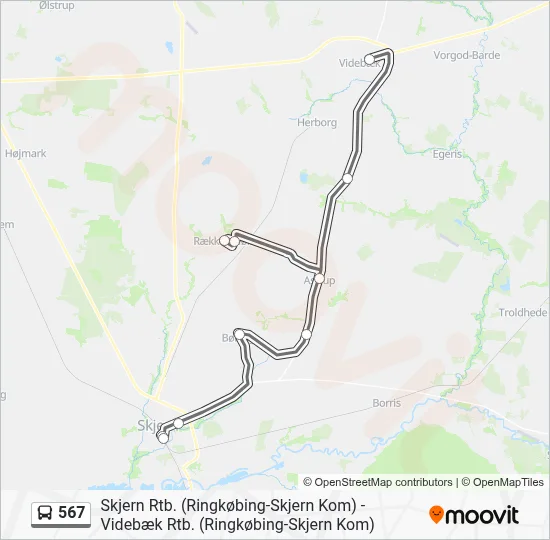 567 bus Linjekort