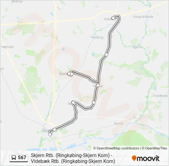 567 bus Linjekort