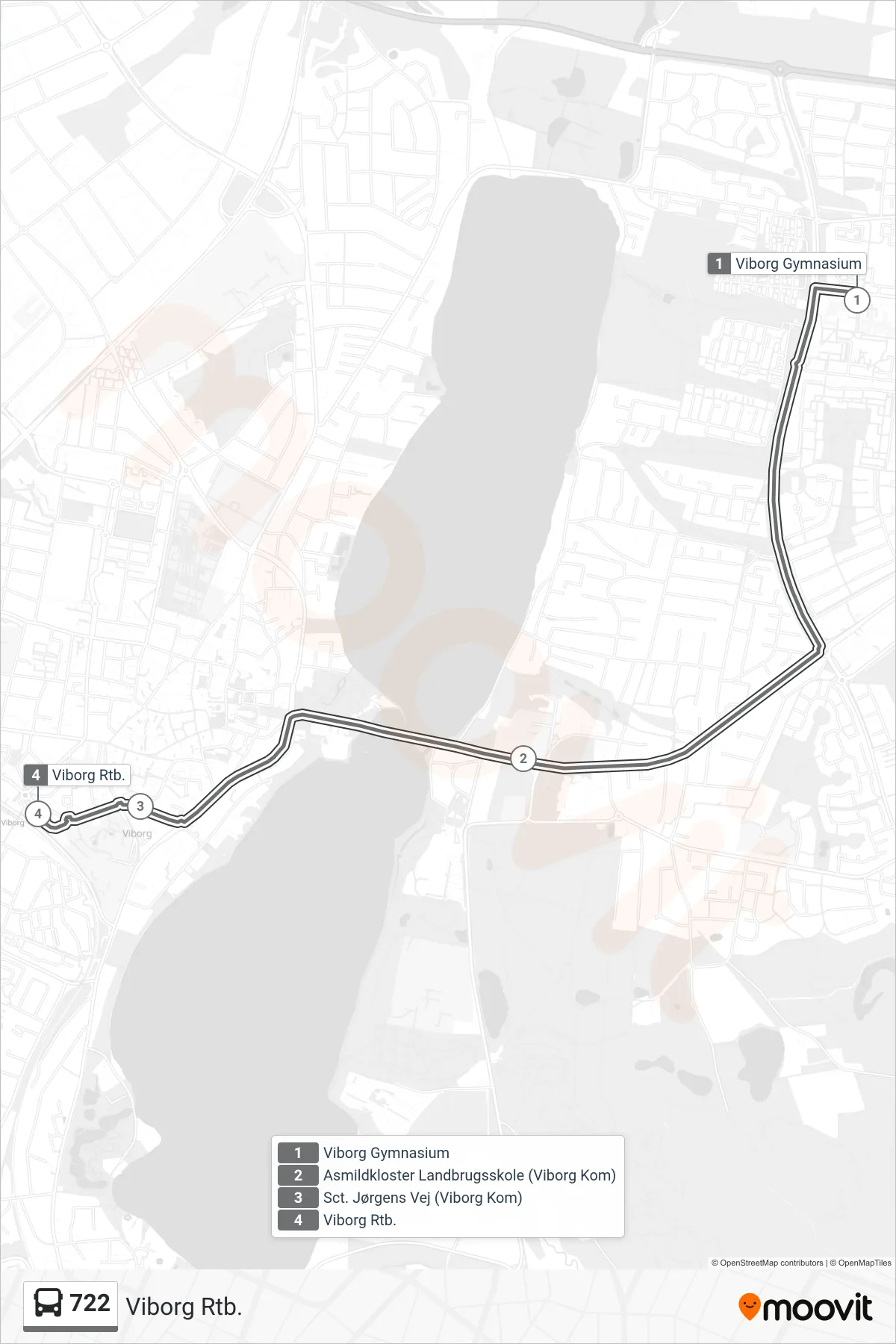 722 bus Linje (Viborg Rtb.) rute og stop på et kort
