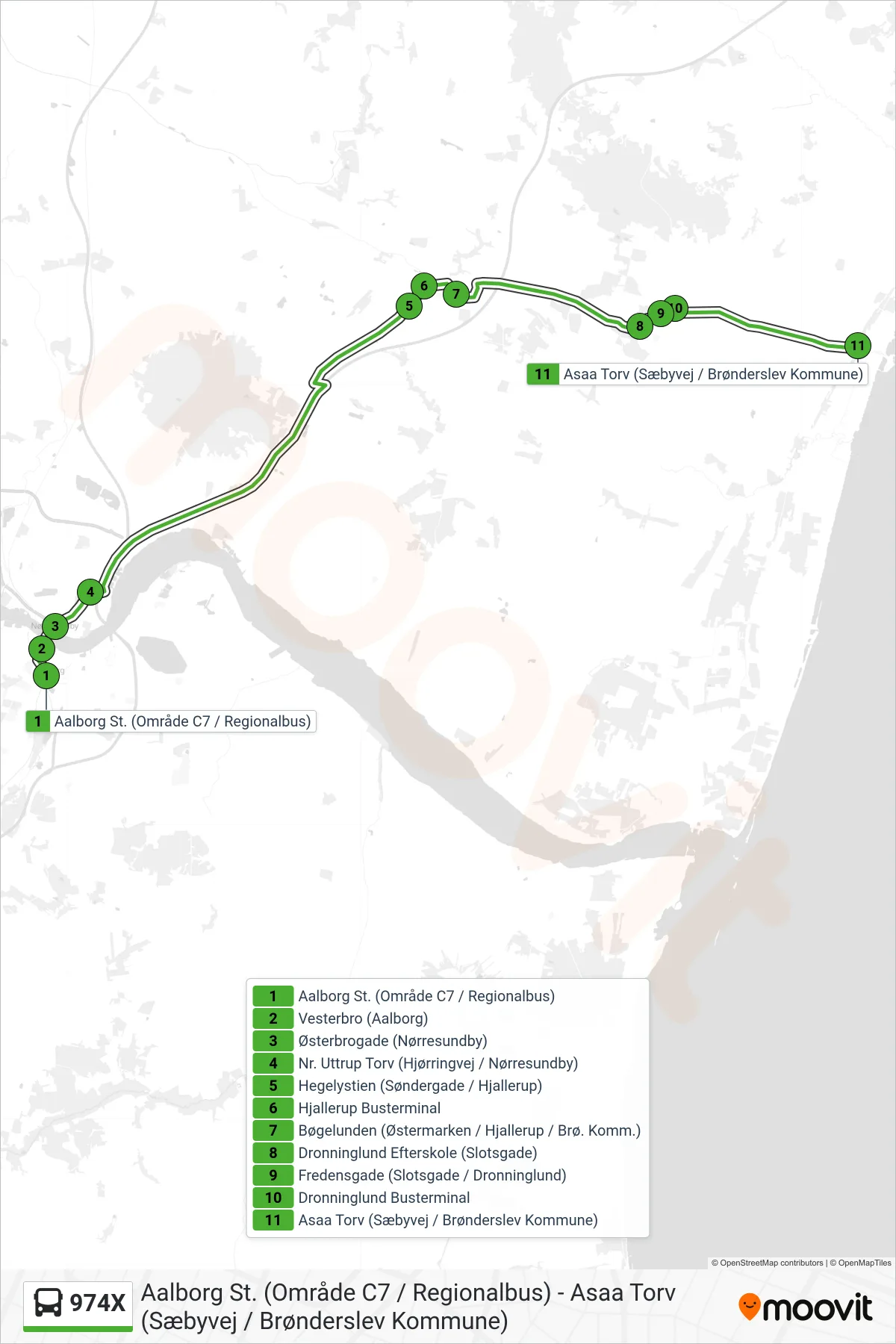 974X bus Linje (Aså Torv) rute og stop på et kort
