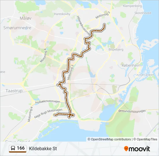 166 bus Linjekort