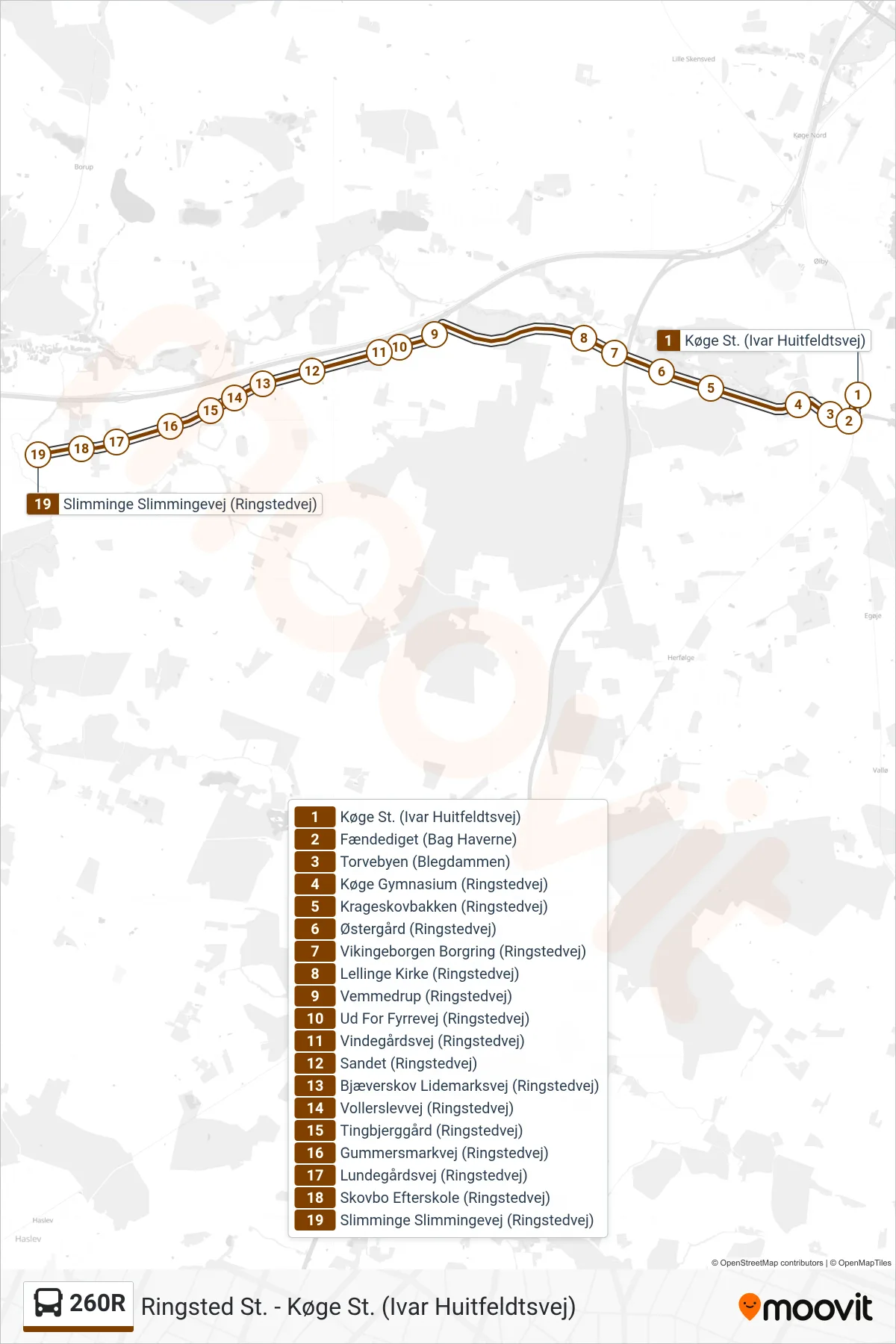 260R bus Line (Slimminge) route and stops on a map