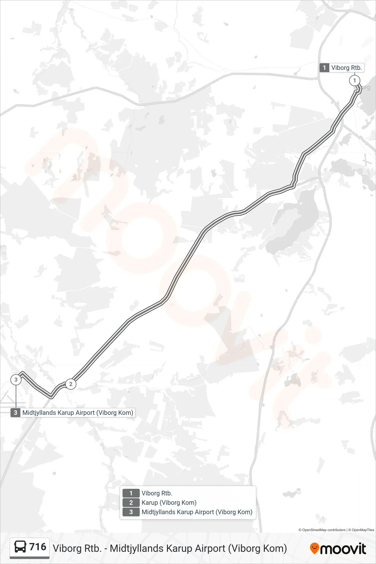 716 bus Linje (Midtjylland Karup Airport (Flexbus-Skal Bestilles)) rute og stop på et kort
