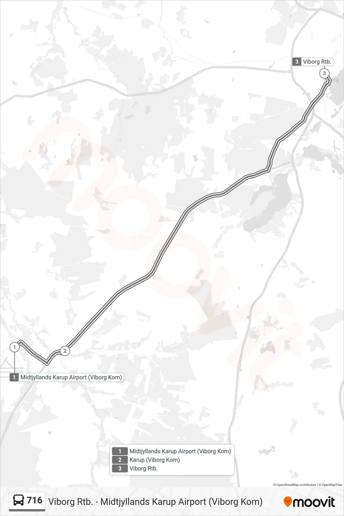 716 bus Linje (Viborg Rtb.) rute og stop på et kort