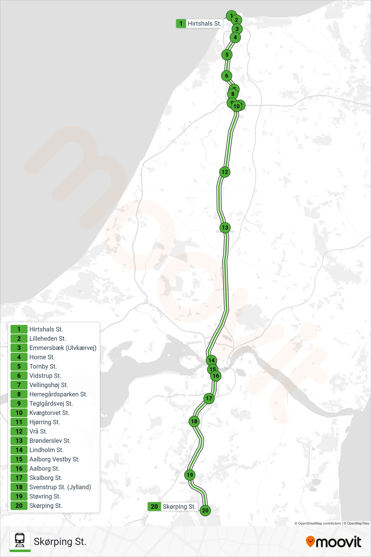 76 jernbane Linje (Skørping St.) rute og stop på et kort
