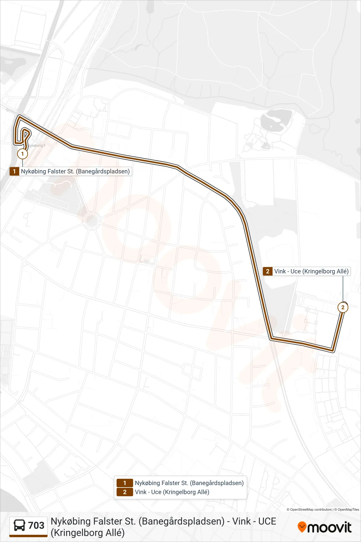 703 bus Linje (Celf Kringelborg Allé) rute og stop på et kort