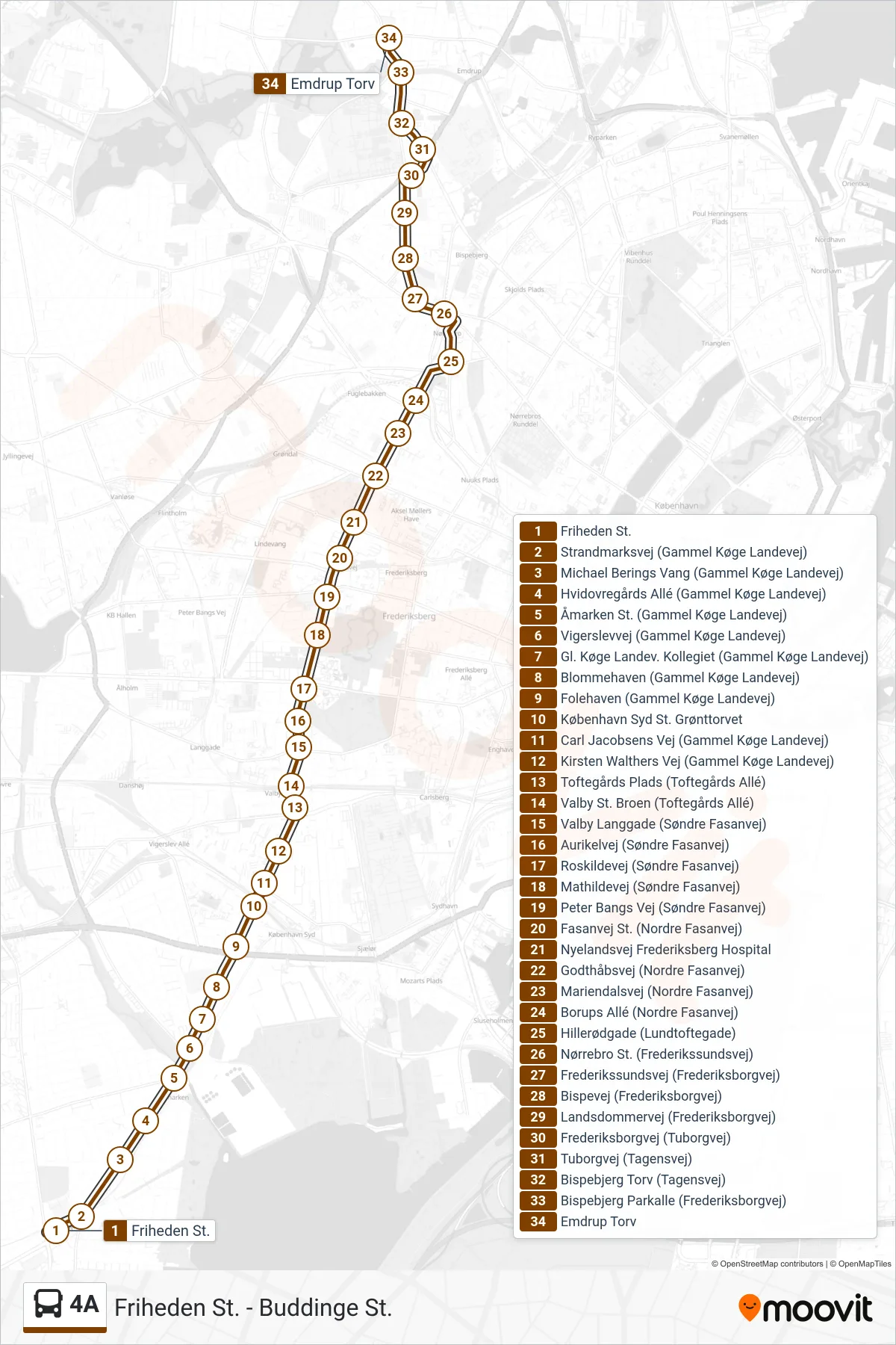 4A bus Line (Emdrup Torv) route and stops on a map