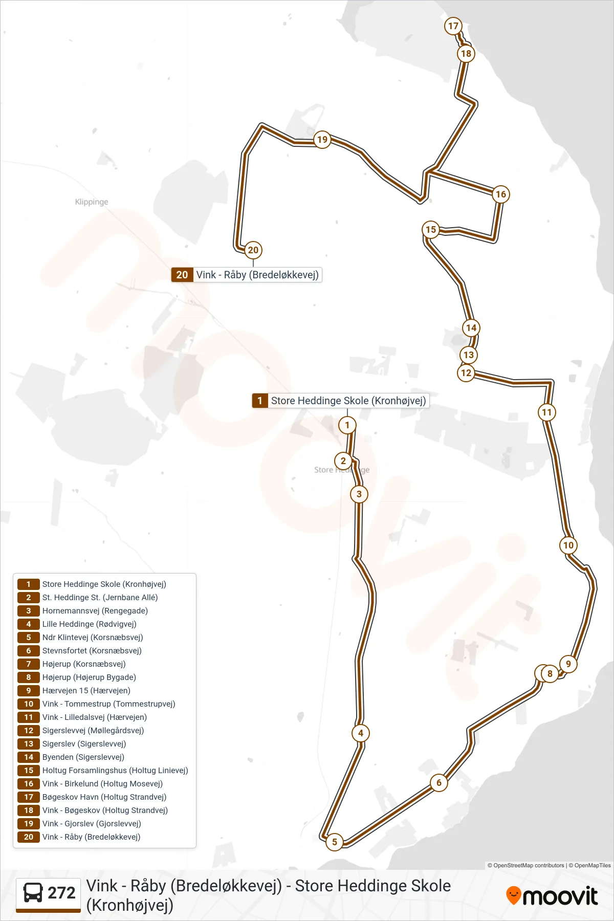 272 bus Linje (Råby) rute og stop på et kort
