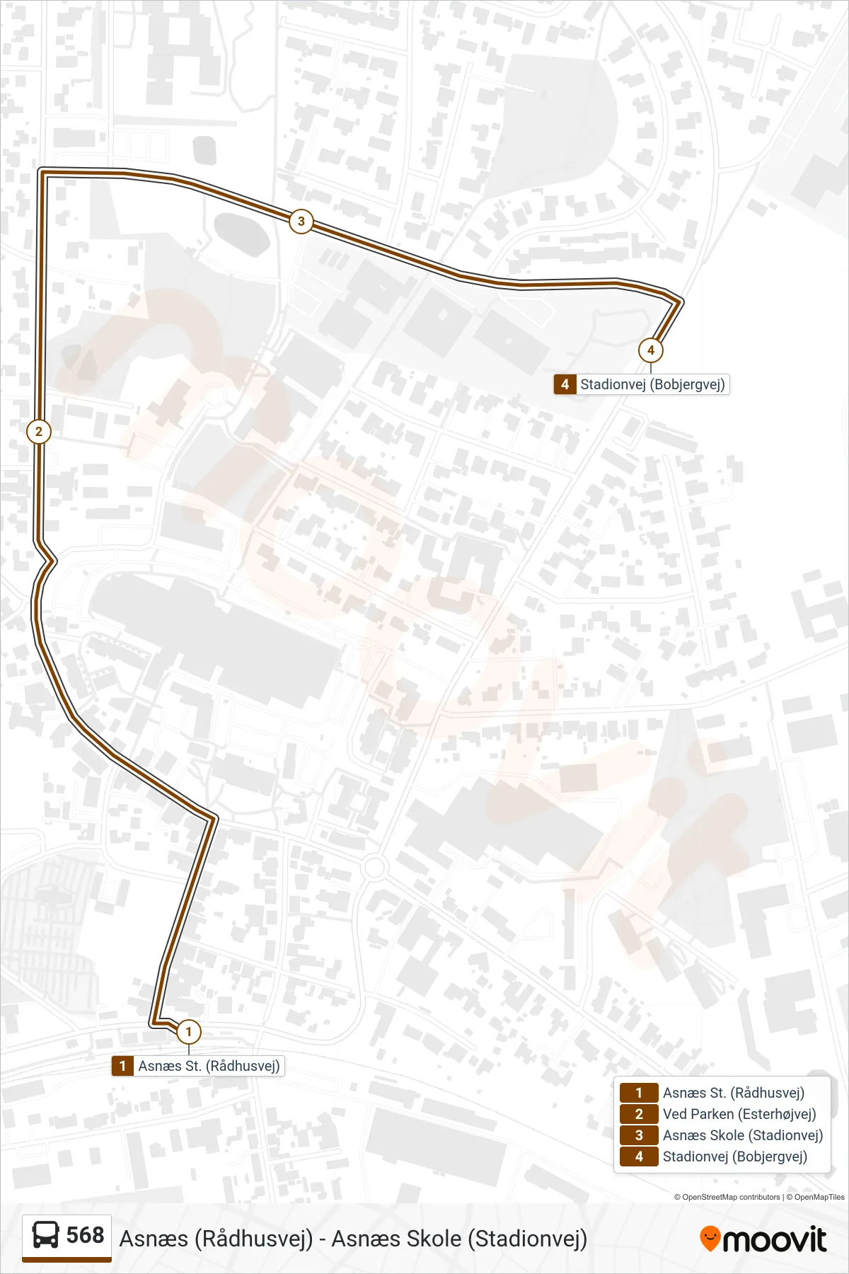 568 bus Linje (Gymnasiet) rute og stop på et kort