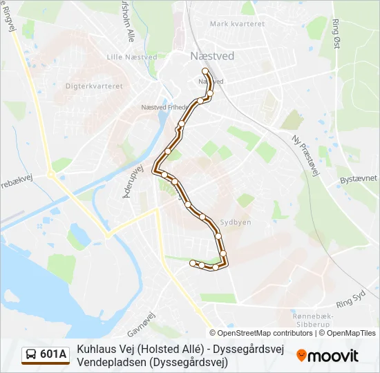 601A Bus Line Map