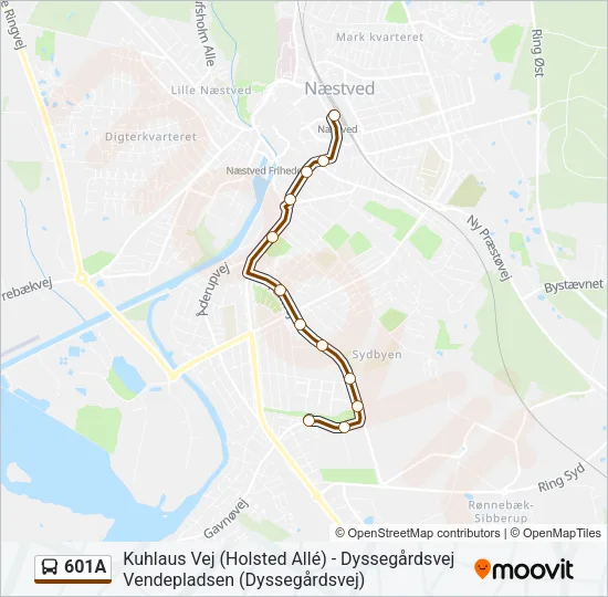 601A Bus Line Map