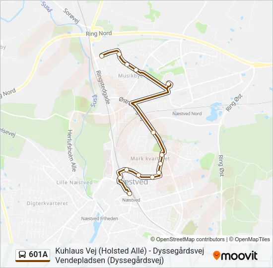 601A Bus Line Map