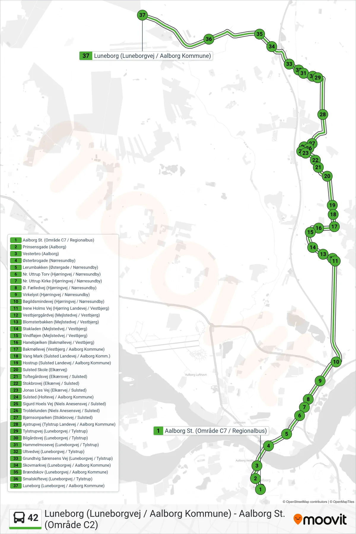 42 bus Linje (Luneborg) rute og stop på et kort