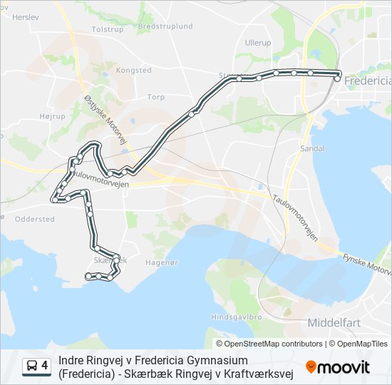 4 Rute: Rejseplaner, Stop & Kort - Fredericia Banegård (Opdateret)