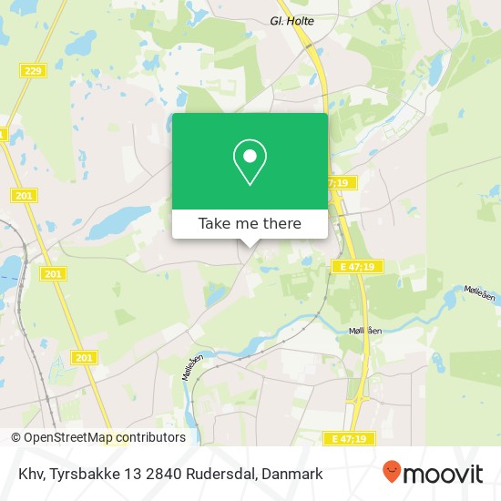 Khv, Tyrsbakke 13 2840 Rudersdal kort