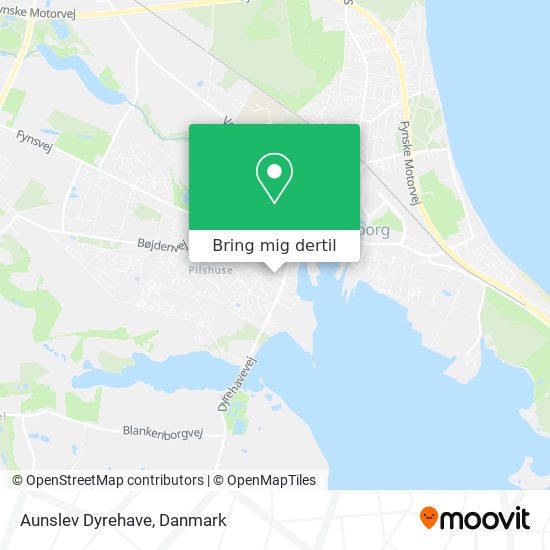 Mordrin for eksempel Hvile Vej til Aunslev Dyrehave i Nyborg med Bus, Jernbane eller Bybane?