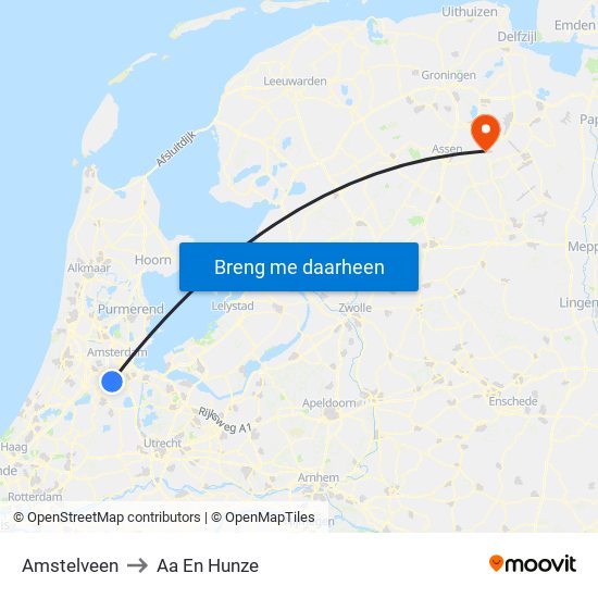 Amstelveen to Aa En Hunze map