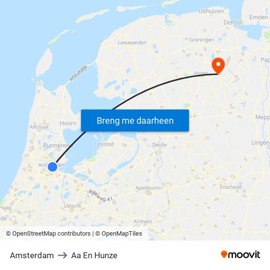 Amsterdam to Aa En Hunze map