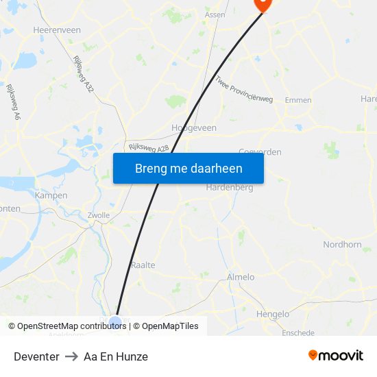 Deventer to Aa En Hunze map