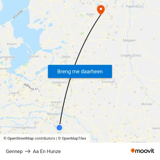 Gennep to Aa En Hunze map