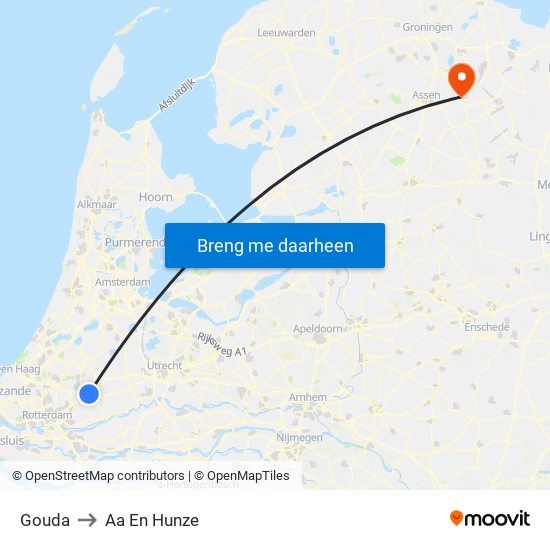 Gouda to Aa En Hunze map