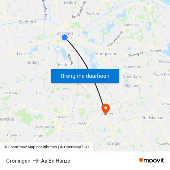 Groningen to Aa En Hunze map
