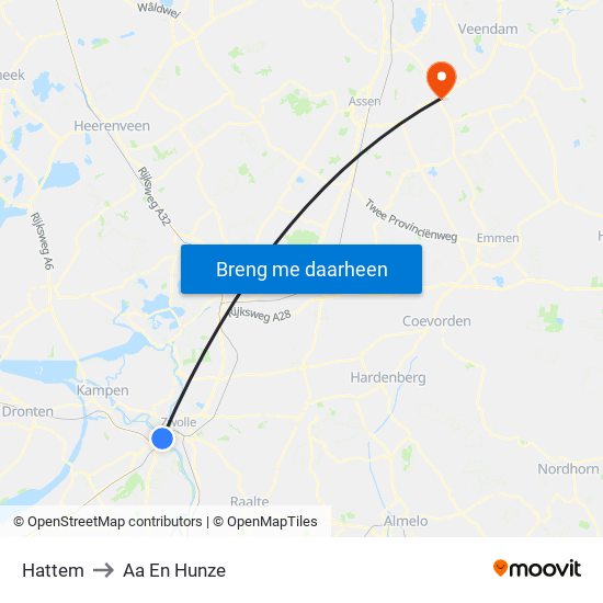 Hattem to Aa En Hunze map