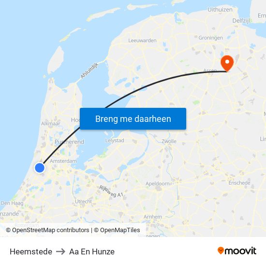 Heemstede to Aa En Hunze map