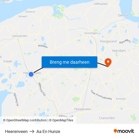 Heerenveen to Aa En Hunze map