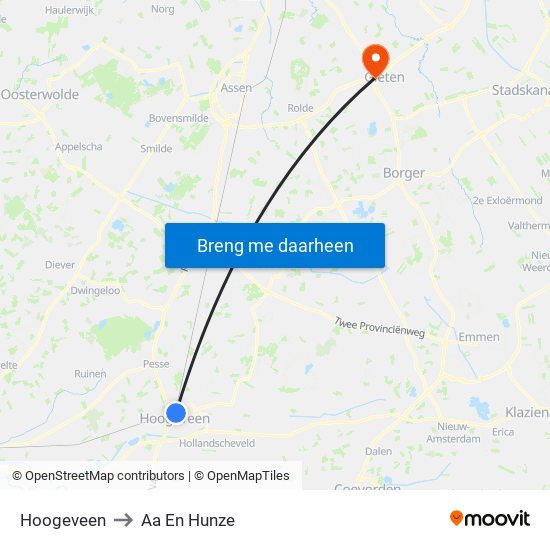 Hoogeveen to Aa En Hunze map