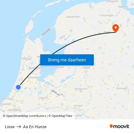 Lisse to Aa En Hunze map