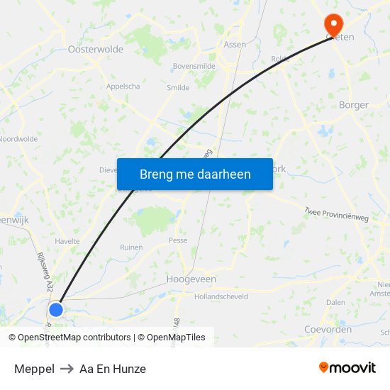 Meppel to Aa En Hunze map