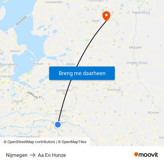 Nijmegen to Aa En Hunze map