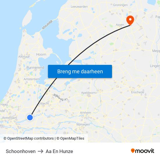 Schoonhoven to Aa En Hunze map