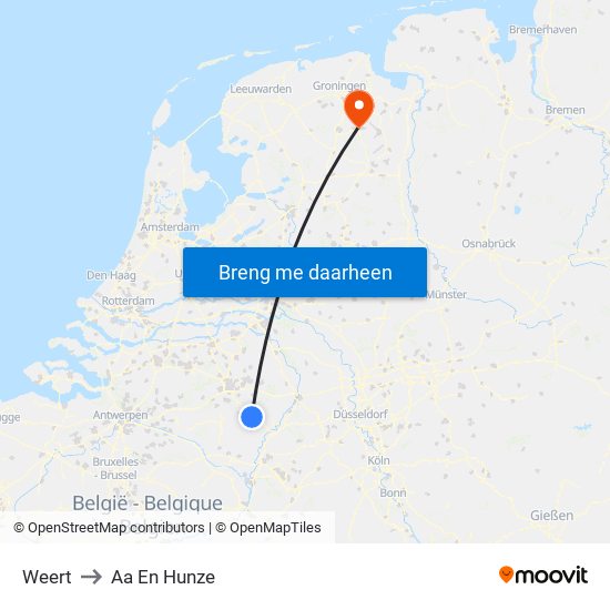 Weert to Aa En Hunze map