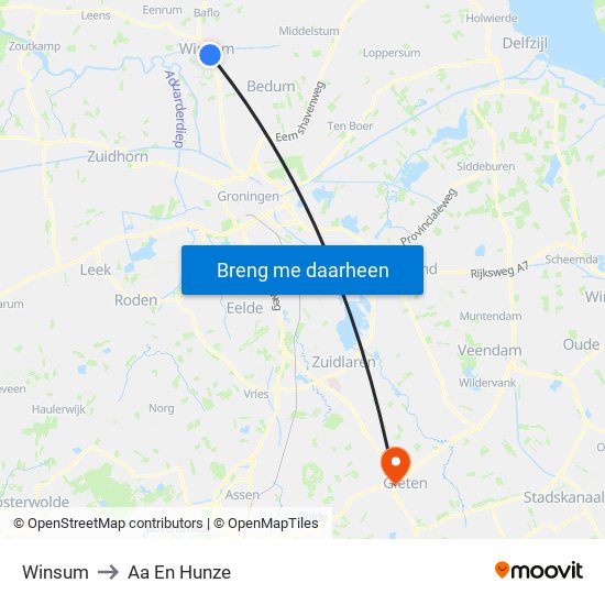 Winsum to Aa En Hunze map