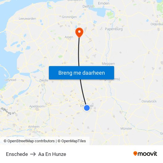 Enschede to Aa En Hunze map