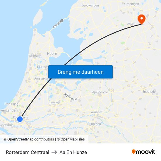 Rotterdam Centraal to Aa En Hunze map