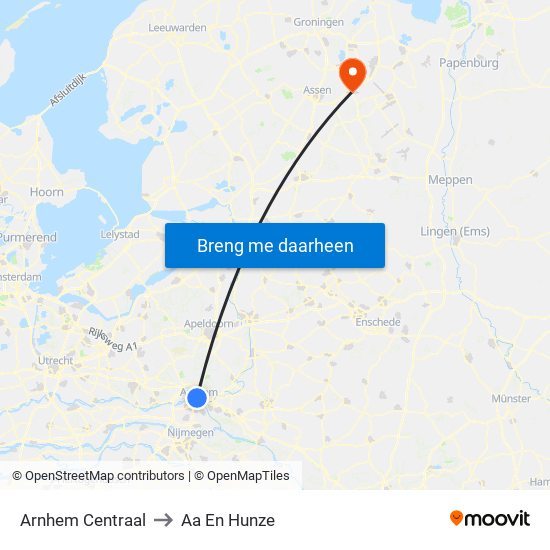 Arnhem Centraal to Aa En Hunze map