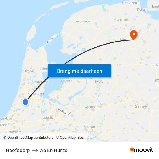 Hoofddorp to Aa En Hunze map