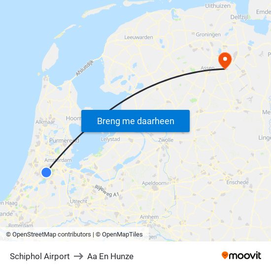 Schiphol Airport to Aa En Hunze map