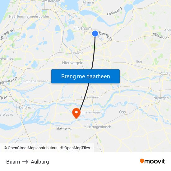 Baarn to Aalburg map