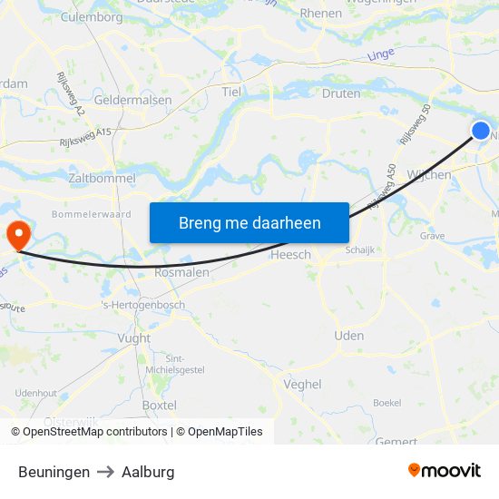 Beuningen to Aalburg map