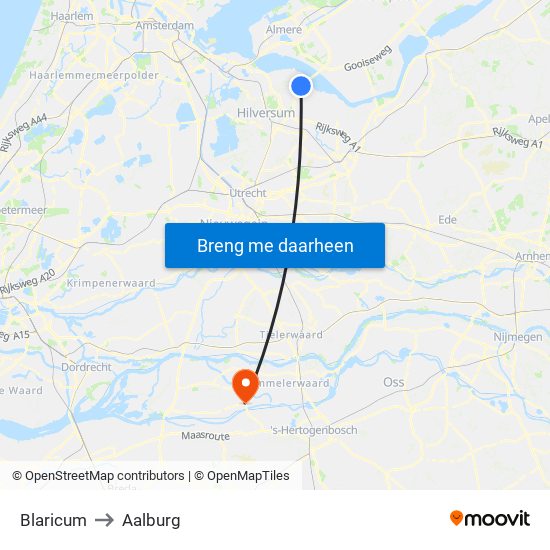 Blaricum to Aalburg map