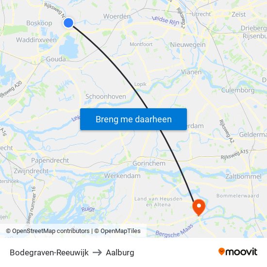 Bodegraven-Reeuwijk to Aalburg map