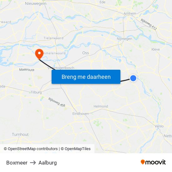 Boxmeer to Aalburg map