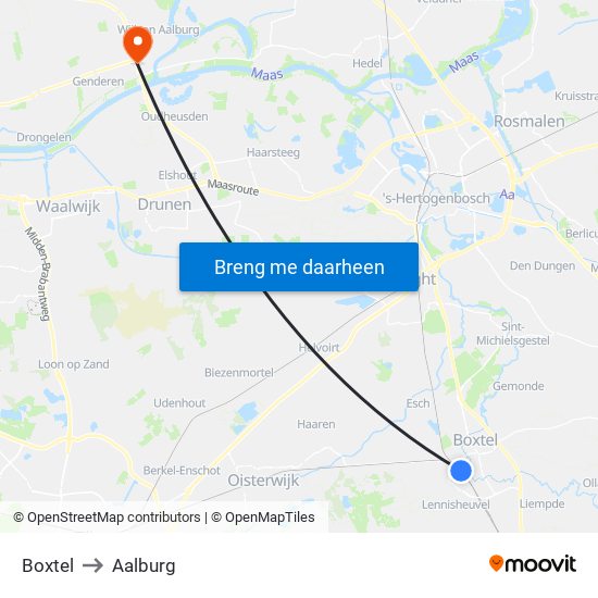 Boxtel to Aalburg map