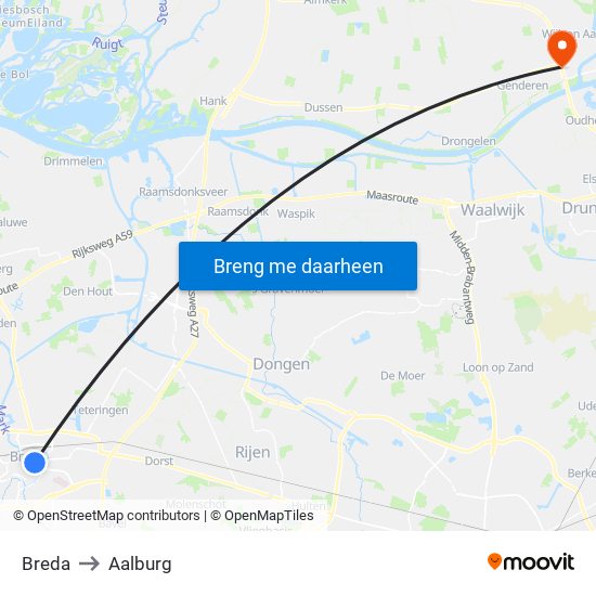 Breda to Aalburg map